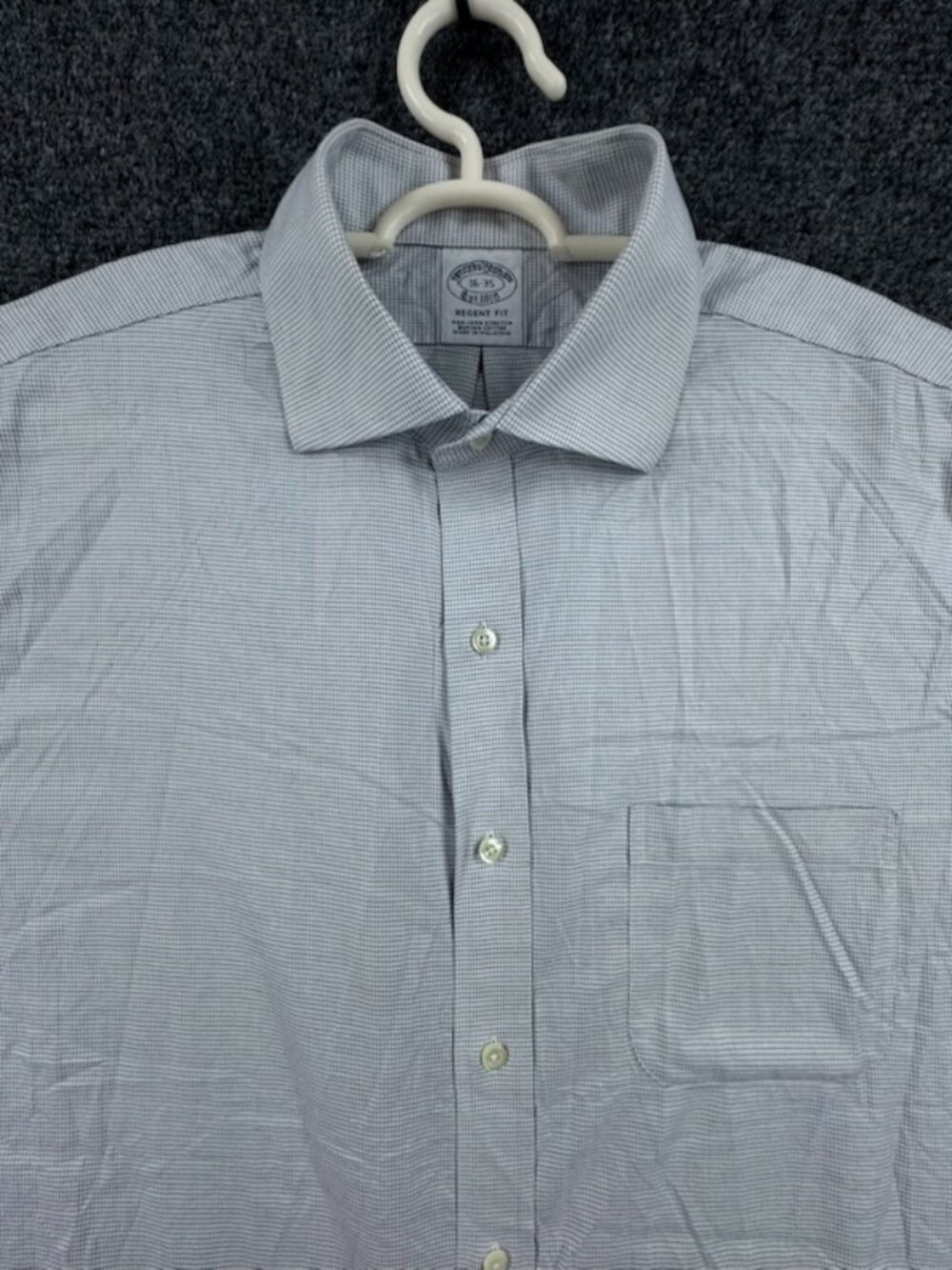 Brooks Brothers Check Non-Iron Regent Spandex Cotton 16 35 Blue Mens Pocket